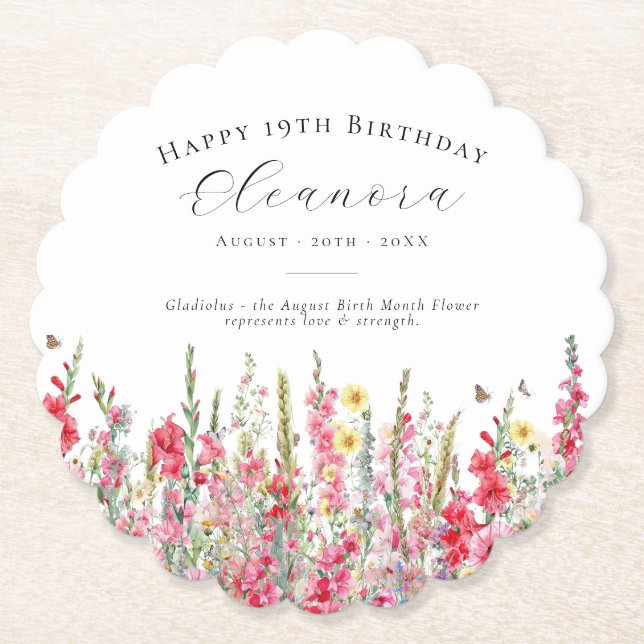 19. Geburtstag August Birth Blume Custom Untersetzer (Vorderseite)
