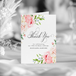 19. Geburtstag Blush Pink Peony Floral geklappt Dankeskarte