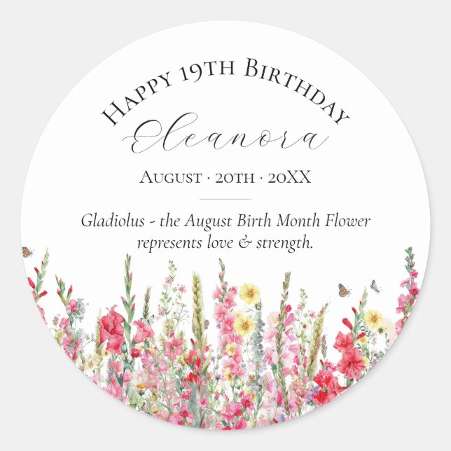 19. Geburtstag Custom Sticker August Birth Blume (Vorderseite)