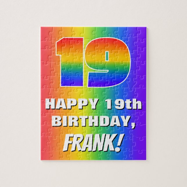 19. Geburtstag: Farbiges, lustiges Regenbogenmuste Puzzle (Vertikal)