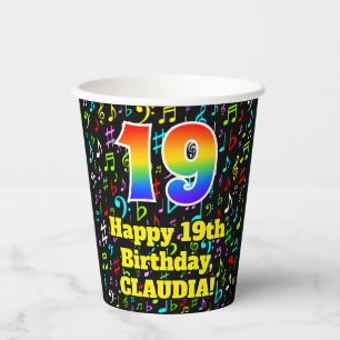 19. Geburtstag: Fun Musiknotens Pattern, Regenboge Pappbecher
