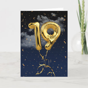 19. Geburtstag Gold Mylar Ballon und Confetti Card Karte