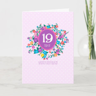 19. Geburtstag mit Blume und Polka Dots Card Karte