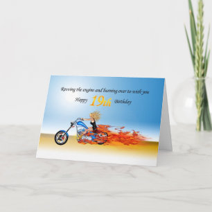 19. Geburtstag mit einem flammenden Motorrad Karte