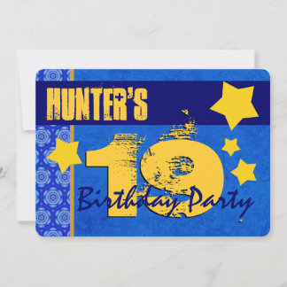 19. Geburtstag Moderne für ihn Blue und Gold W13B Einladung