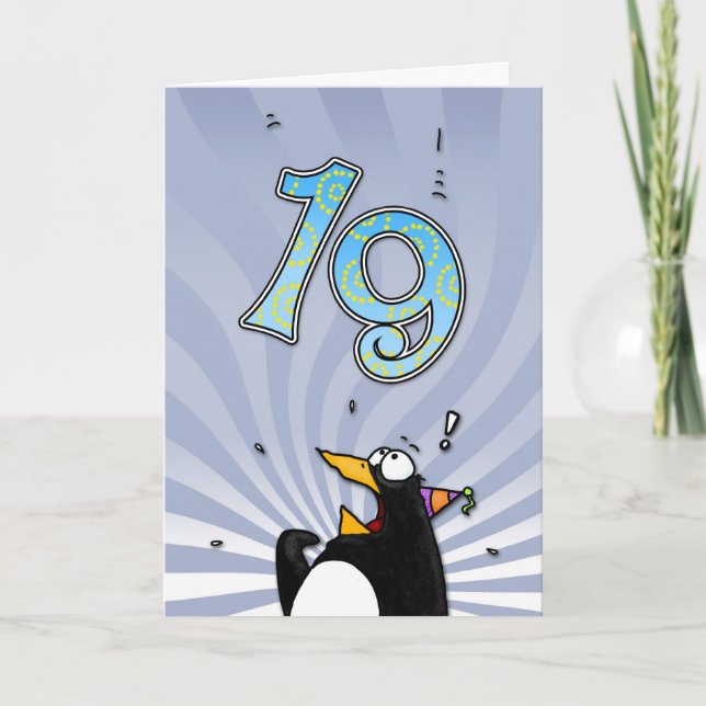 19. Geburtstag - Pinguin Überraschungskarte Karte (Vorderseite)