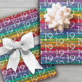 19. Geburtstag Regenbogenstreifen Geschenkpapier Set