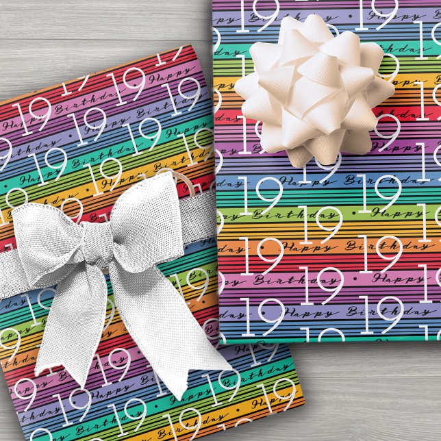 19. Geburtstag Regenbogenstreifen Geschenkpapier Set (Von Creator hochgeladen)