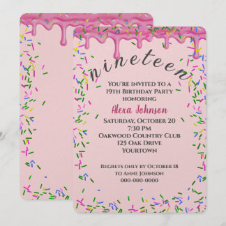19. Geburtstag rosa Icing und Sprinklen Einladung