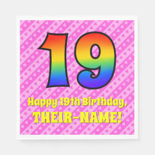 19. Geburtstag: Rosa Streifen & Herz, Regenbogen # Serviette
