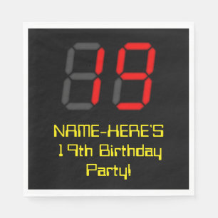 19. Geburtstag: Rote Digitaluhr-Art "19" + Name Serviette