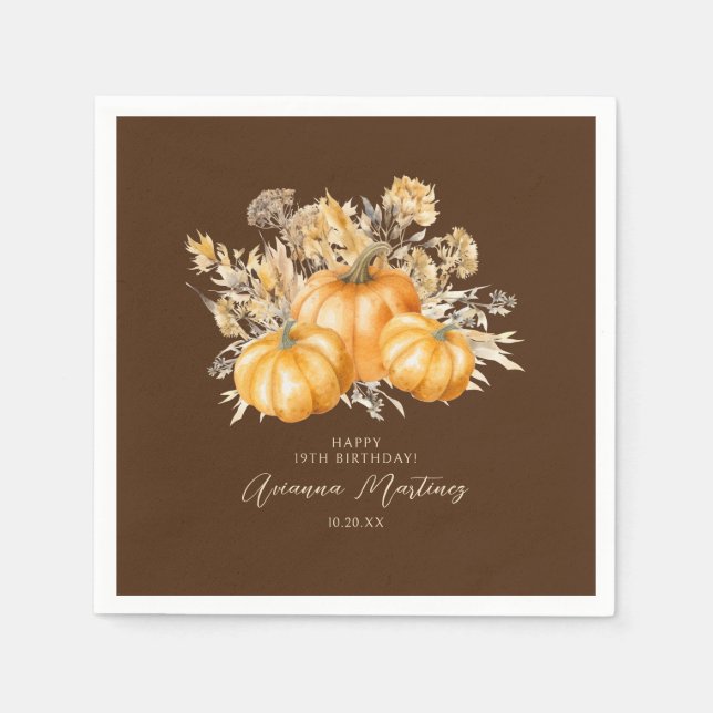 19. Geburtstag Rustic Boho Pumpkin Fall Custom Serviette (Vorderseite)