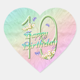 19. Geburtstag Schmetterlinge und Regenbogen Herzs Herz-Aufkleber