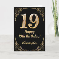 19. Geburtstag Schwarz-Gold-Glitzer-Rahmen