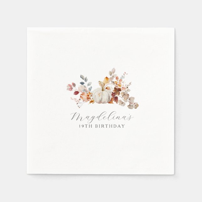19. Geburtstag Weißkürbis Fall Blume Custom Serviette (Vorderseite)