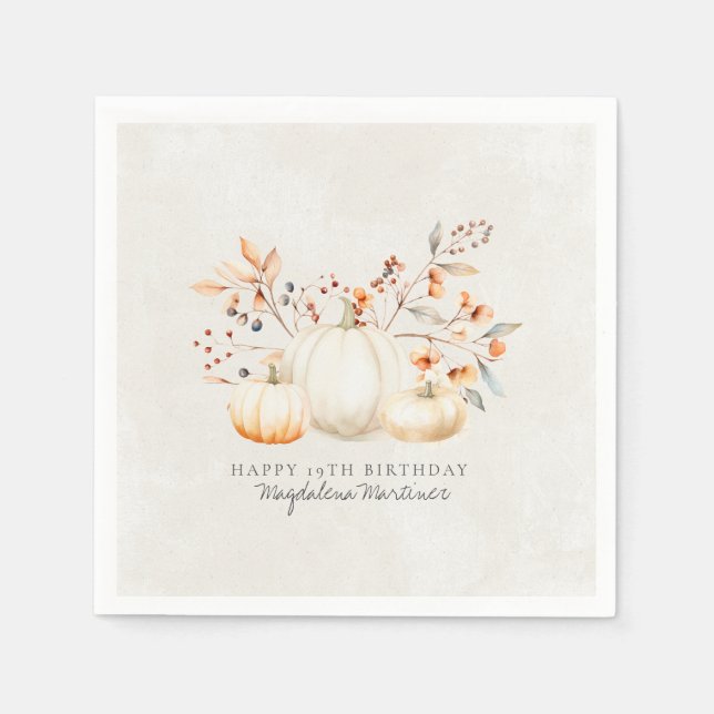 19. Geburtstag White Pumpkin Herbstlaubs Custom Serviette (Vorderseite)