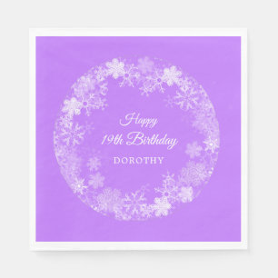 19. Geburtstag Winterwonderland Schneeflocke Lila Serviette