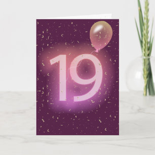 19. Geburtstags-Neon-Schild und Ballon Karte