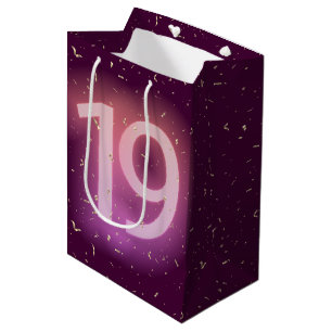 19. Geburtstags-Neonschild mit goldenem Konfetti Mittlere Geschenktüte