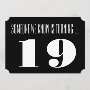 19. Geburtstags-Party laden ein, Schwarzweiss. Einladung