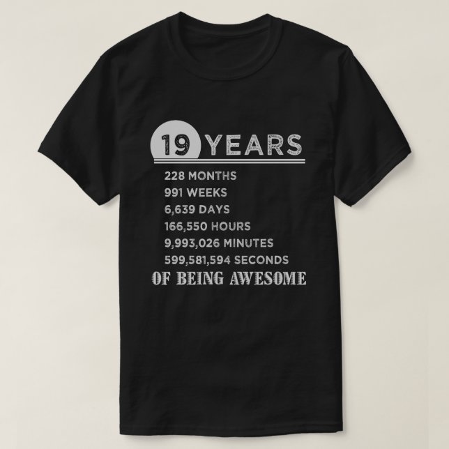 19. Geburtstags-Shirt 19 Jahre alte T-Shirt (Design vorne)