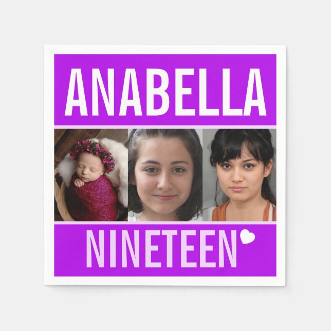 19. Geburtstagsfeier Sonderveranstaltung Foto lila Serviette (Vorderseite)