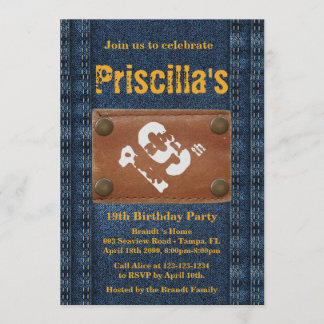 19. Geburtstagsfrau, jedes Alter, Denim Stil Einladung