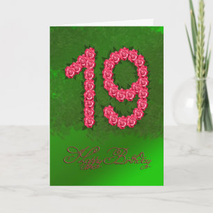 19. Geburtstagskarte mit Rose und Blätter Karte