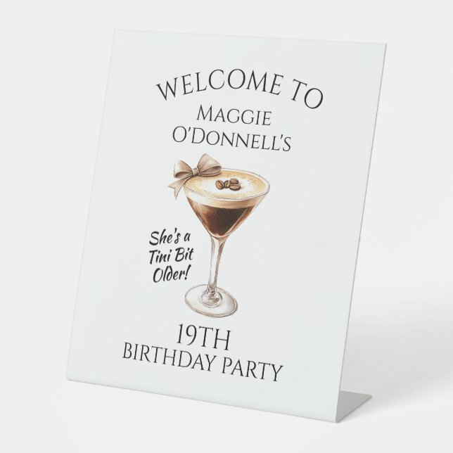 19. Geburtstagsparty Espresso Martini Willkommen Sockelschild (Vorderseite)