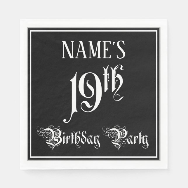 19. Geburtstagsparty — Extravagantes Script + Indi Serviette (Vorderseite)