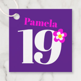 19. Geburtstagsparty Mädchen lila pinkfarben gelb Geschenkanhänger