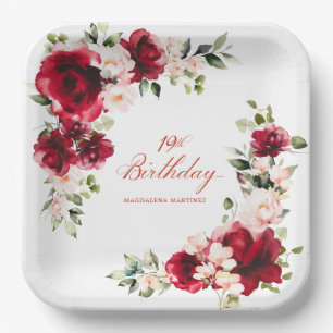 19. Geburtstagsparty Rosa Blumenmuster Custom Pappteller