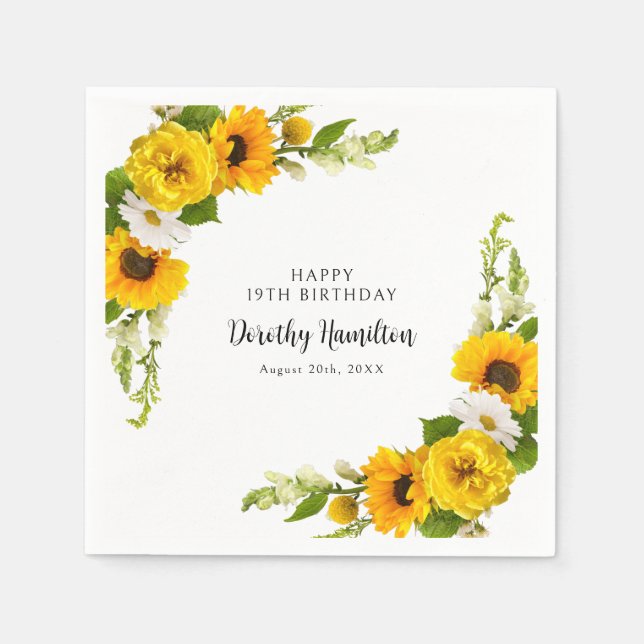 19. Geburtstagsparty Sonnenblumen Daisy Custom Serviette (Vorderseite)