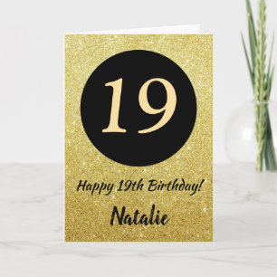 19. Happy Birthday Black and Gold Glitzer Card Karte