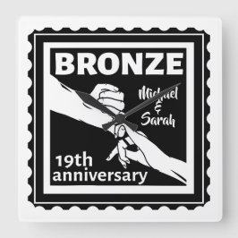 19. Hochzeitstag mit Händen Quadratische Wanduhr