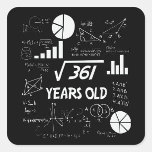 19 Jahre alter Tag Geeky Mathe 19. Geburtstag Gesc Quadratischer Aufkleber