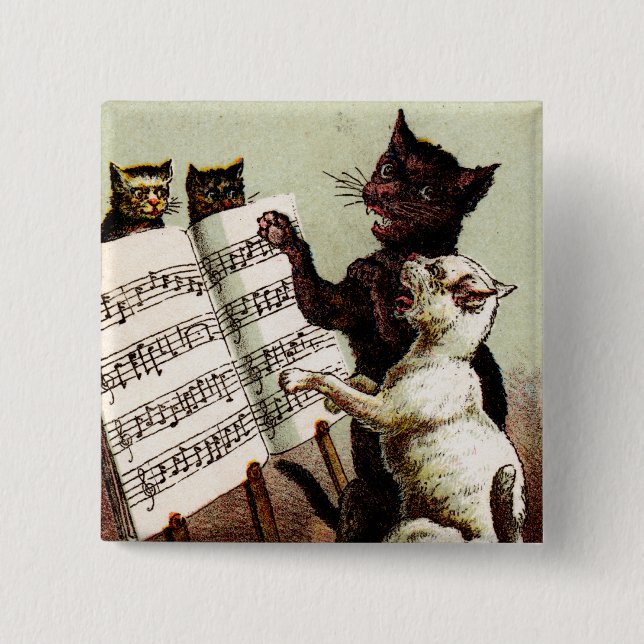 19. Jh. singende Katzen Button (Vorderseite)