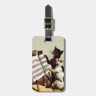 19. Jh. singende Katzen Gepäckanhänger