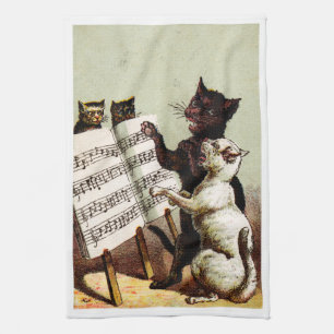 19. Jh. singende Katzen Handtuch