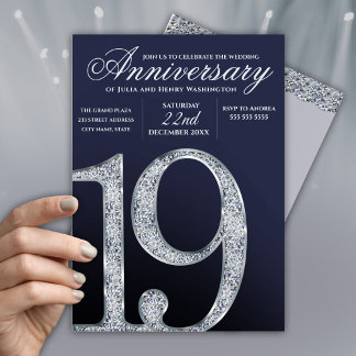 19. Jubiläum Diamant Silber Dunkelblau Jahre Einladung