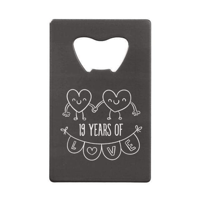 19. Jubiläum Geschenk Chalk Herzen Geldbeutel Flaschenöffner (Vorderseite)