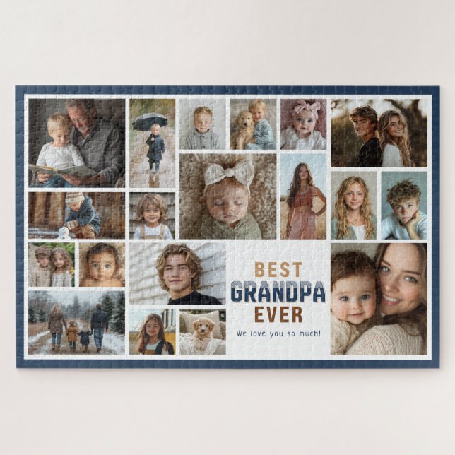 19 Photo Collage Best Grandpa Ever Puzzle (Horizontal)