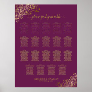 19 Tabelle Cassis Lila Gold Wedding Seating Chart Poster