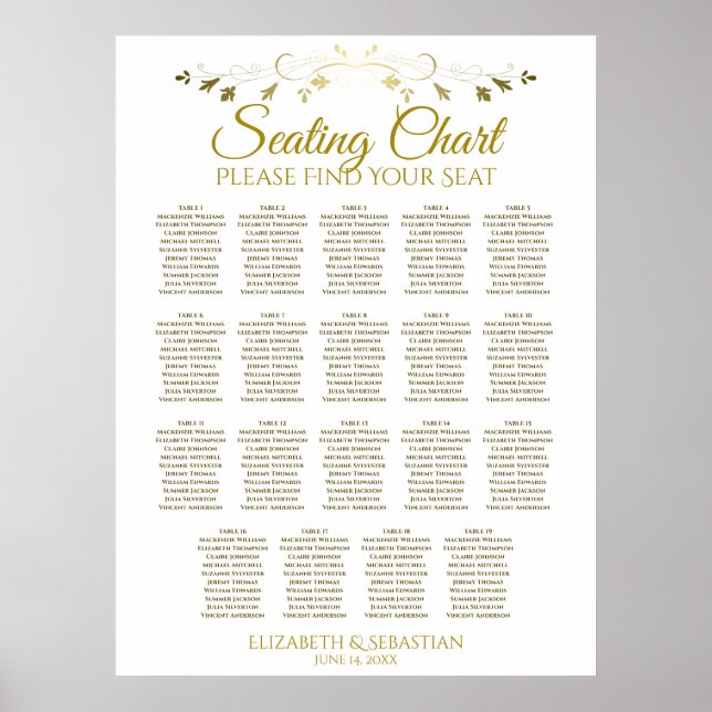 19 Tabelle Einfache elegante Gold-Hochzeitstabelle Poster (Vorne)