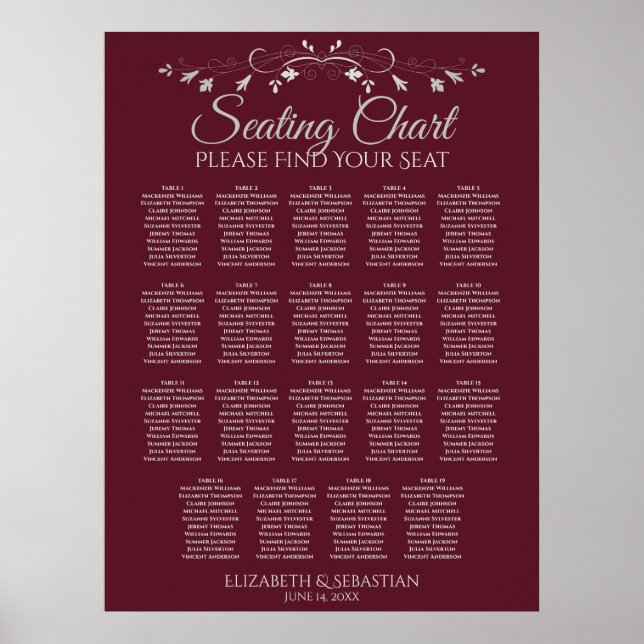 19 Tabelle Elegant Burgundy Hochzeitstabelle Poster (Vorne)