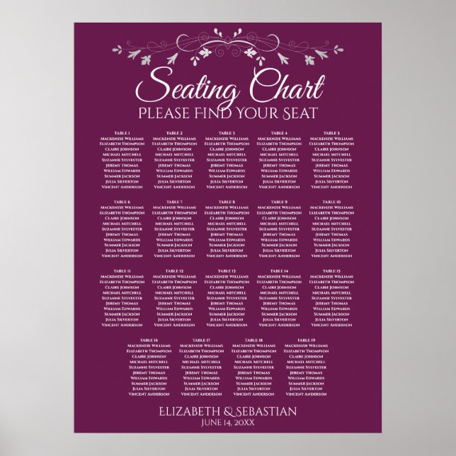 19 Tabelle Elegant Cassis Hochzeitsskala Poster (Vorne)