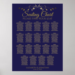 19 Tabelle Elegant Gold & Navy Hochzeitskarte Poster