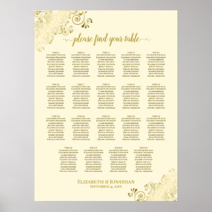 19 Tabelle Gold Frills Cream Wedding Seating Chart Poster