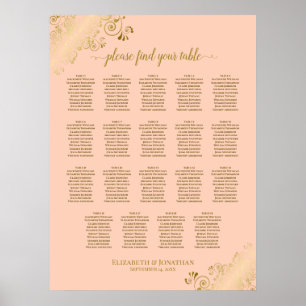 19 Tabelle Korallenpfirsich & Gold Hochzeitskarte Poster