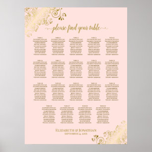 19 Tabelle Rosa und Gold Hochzeitskarte Poster